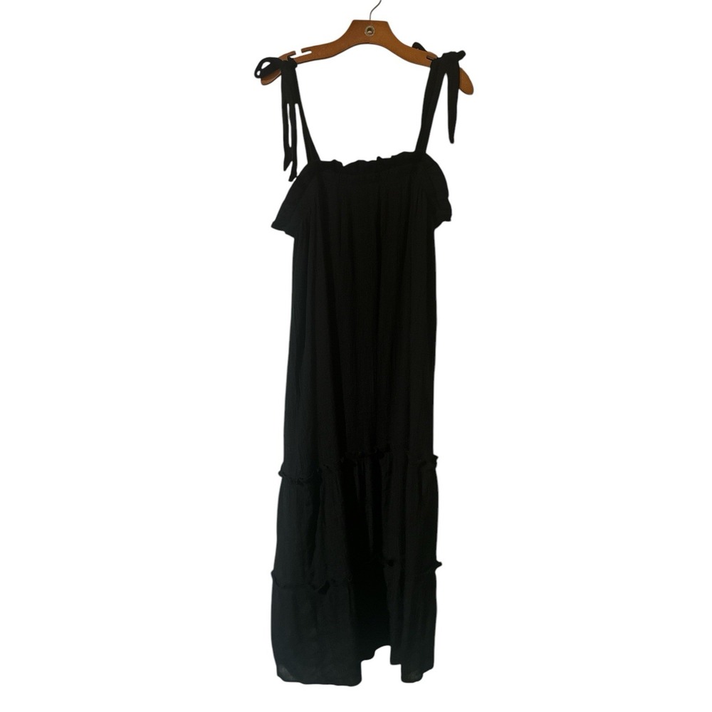 Perch Blu Pepper Ruffled Tiered Black Maxi SunDress Plus 1X‎